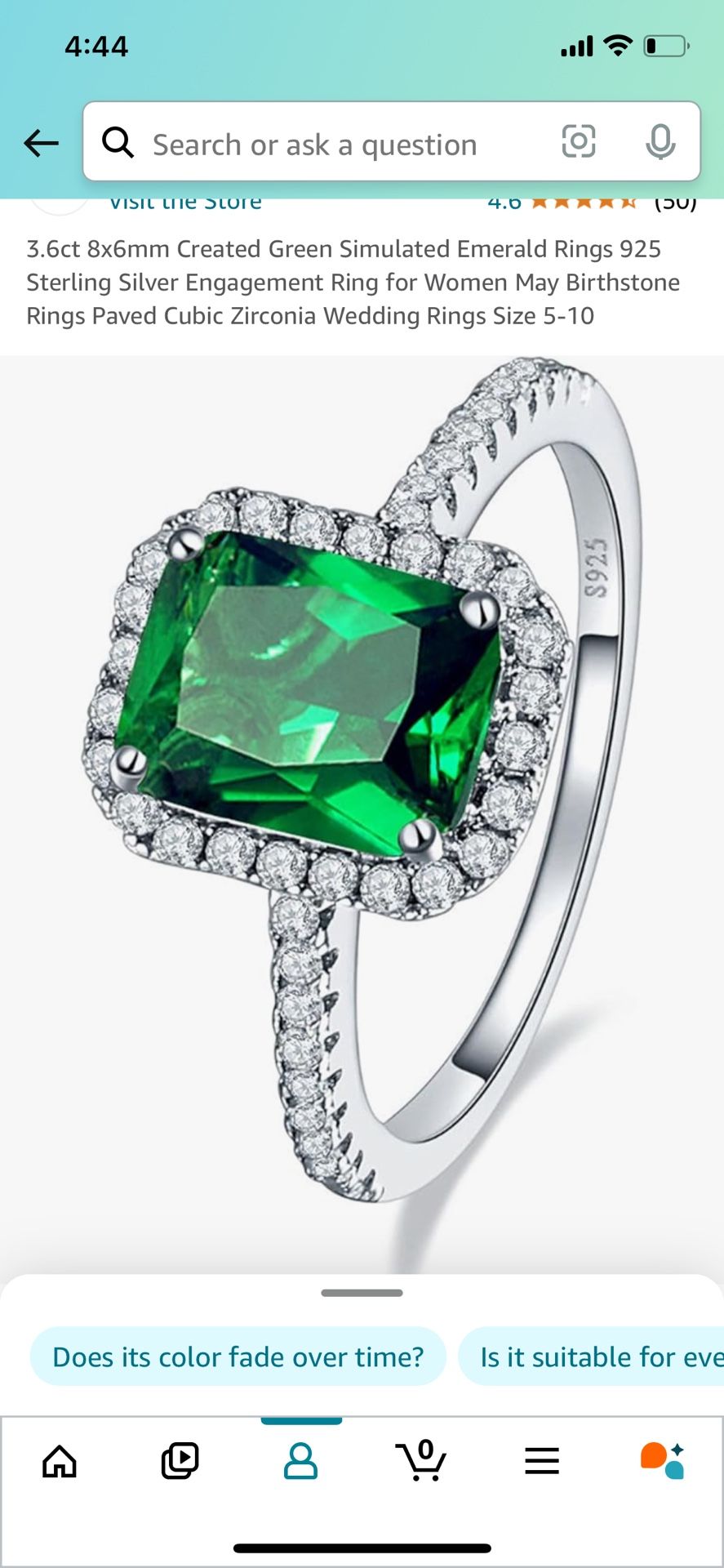 Last Minute Christmas Present Emerald Green Simulated Ring, sterling silver