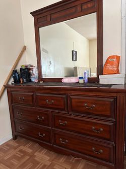 Wood dresser with mirror