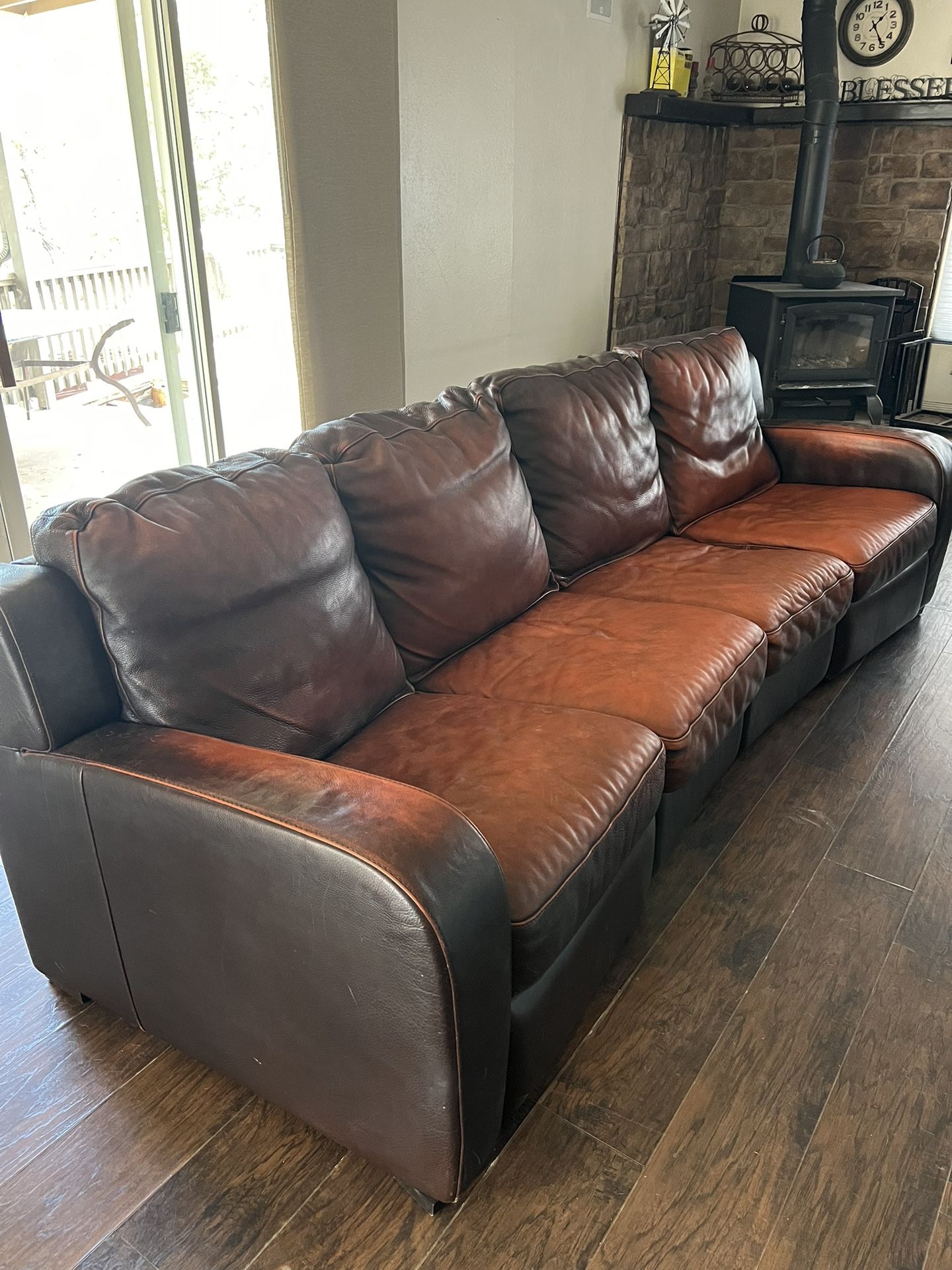 Leather Saddle Recliner couch 