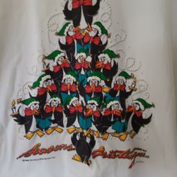 Vintage 1990 Penguin Christmas Tree Tshirt Size 2xl