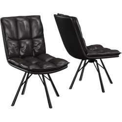 Office Chairs Set of 2, Dining Chairs with Metal Legs Armless Chair PU Leather Comfortable Upholstered Desk Chairs - N/A - Black