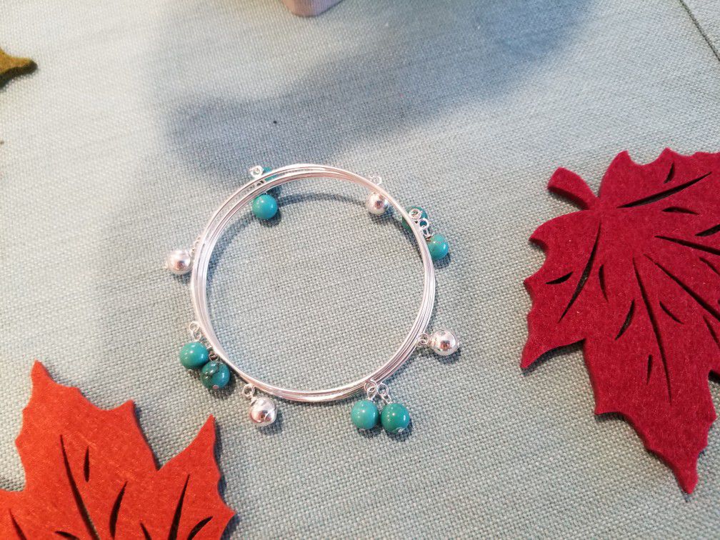 Vintage Turquoise And Sterling Silver Bangles Set Of 3