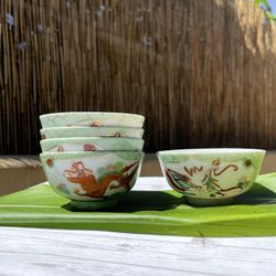 Hawaii vintage Japanese Collectible hand painted porcelain rice bowls. set of 4.