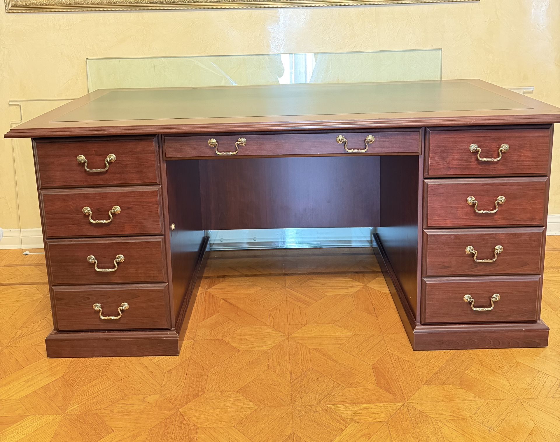 Sauder Heritage Hill 65"W Double-Pedestal Writing Desk, Classic Cherry
