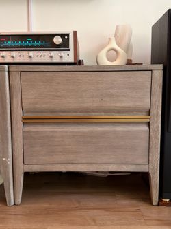 Real wood Oak Nightstands – Set of 2 – Oak & Gold