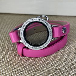 Pink Genuine Leather Wrap Bracelet with Clear Crystal Living Locket