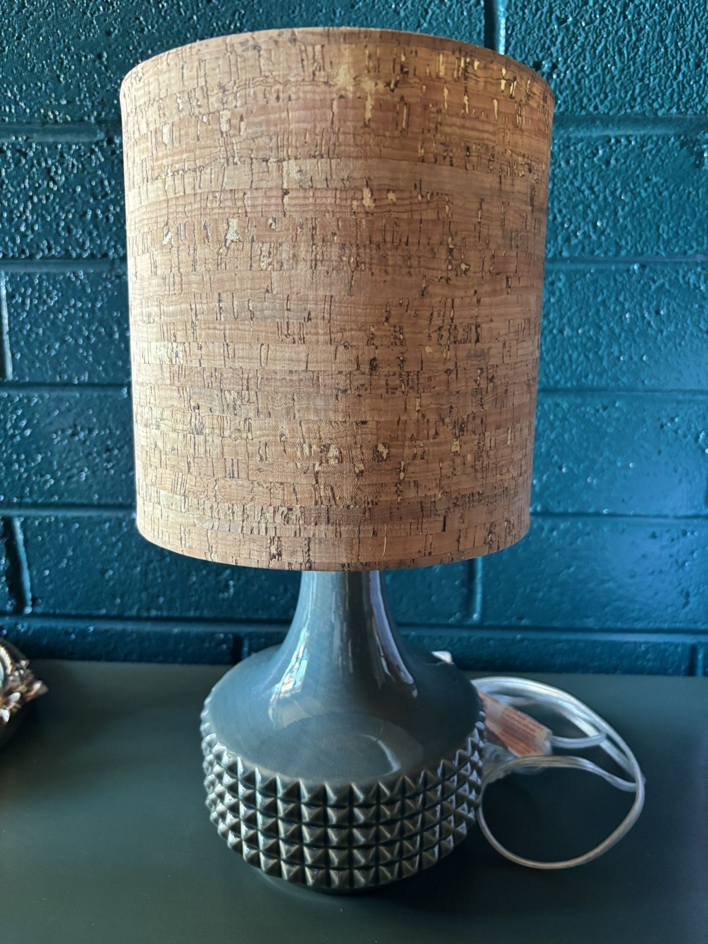 Turquoise Lamp Desktop Tabletop Cork Modern