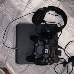 PlayStation 4 Slim With 2 Remotes,  Charger  And Headset 