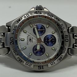 Vintage Fossil Men’s  Watch BQ8775 Silver Blue Multifunction Dial Stainless  