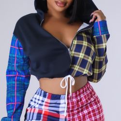 Plaid Jacket Short Set 