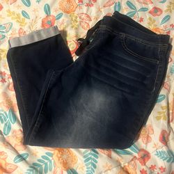 NoBo midrise darkwask cuffed ankle denim pull on pants with drawstring