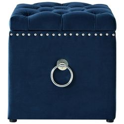 Maklaine 1-Piece Velvet Storage Ottoman in Navy/Chrome Finish