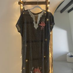 70s Vintage House Robe ,silver Dress