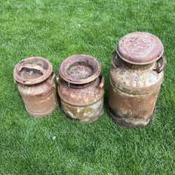 Vintage Metal Milk Jugs 3