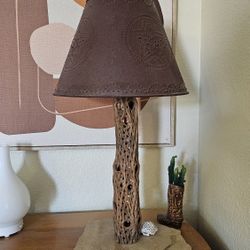 Custom Handmade Cholla Cactus Lamp With Travertine Base