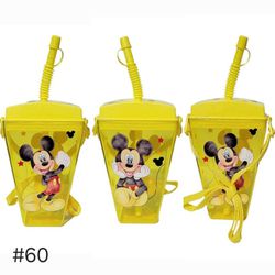 Mickey Mouse Kids Yellow Plastic Water Bottle Portable Shoulder Strap 16 oz