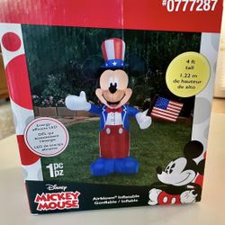 Mickey Mouse 4’ Airblown Inflatable Patriotic Red White Blue Flag Gemmy LED. Price Is FIRM
