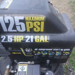 125 PSI Maximum 2.5 HP 21 Gallen Air Compressor