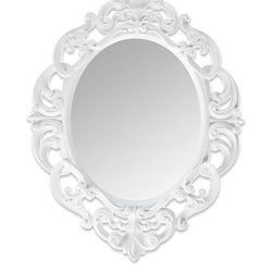 ANDALUS Small White Oval Vintage Mirror with Convenient Sawtooth Hook on Back, Pack of 1, Ornate Lig