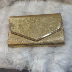 Gold Envelope Clutch Bag With Long Color, Gold Chain Strap. For Special Occasions. 