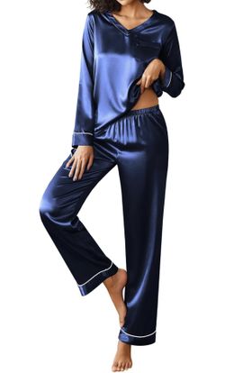 Brand New Sapphire Blue Satin Pj Set In Women's Large