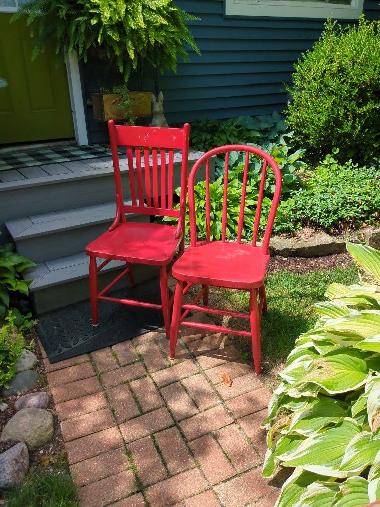 2 Old School Wooden Chairs