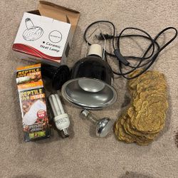 Reptile Supplies - Lights, Heat Lamp, Rock 
