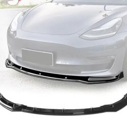 Fits 17-22 Tesla Model 3 IKON Style Front Bumper Lip 3PC PP - Gloss Black