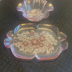 Makasa Walther Rosella Pink Floral Bowl and Serving Platter