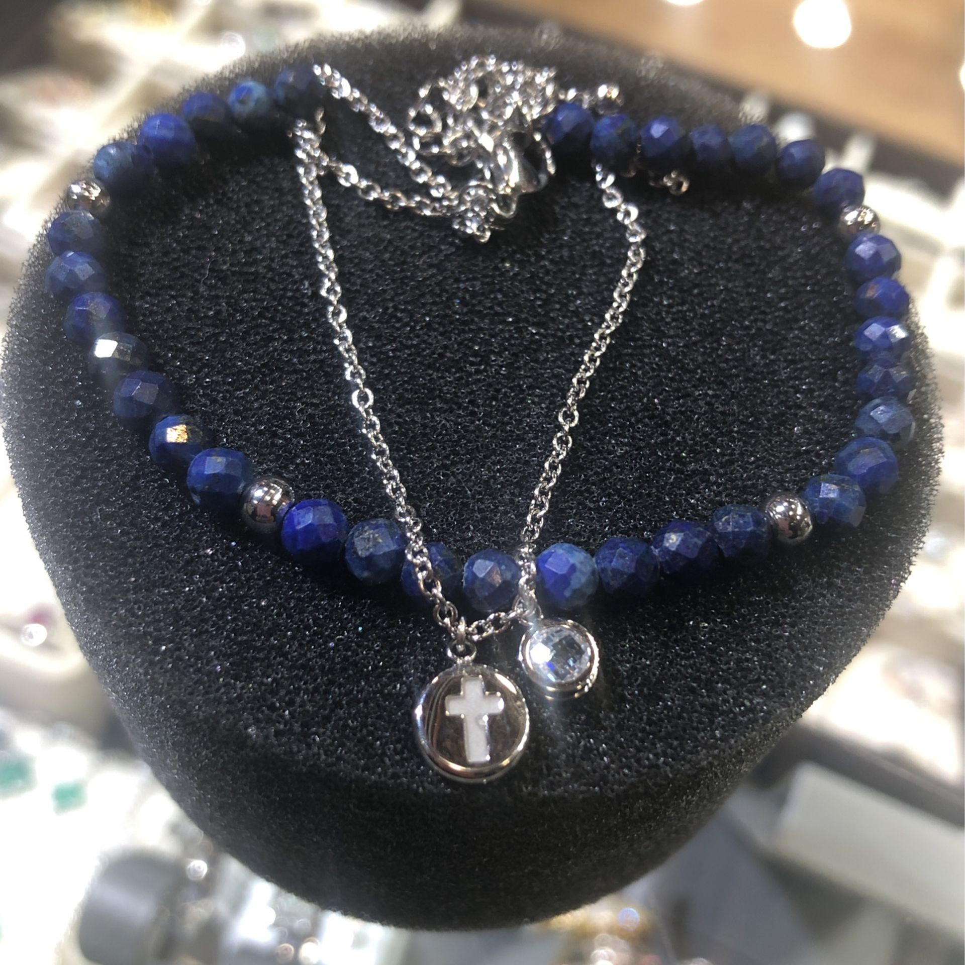 925 Silver Anklet the blue gemstones