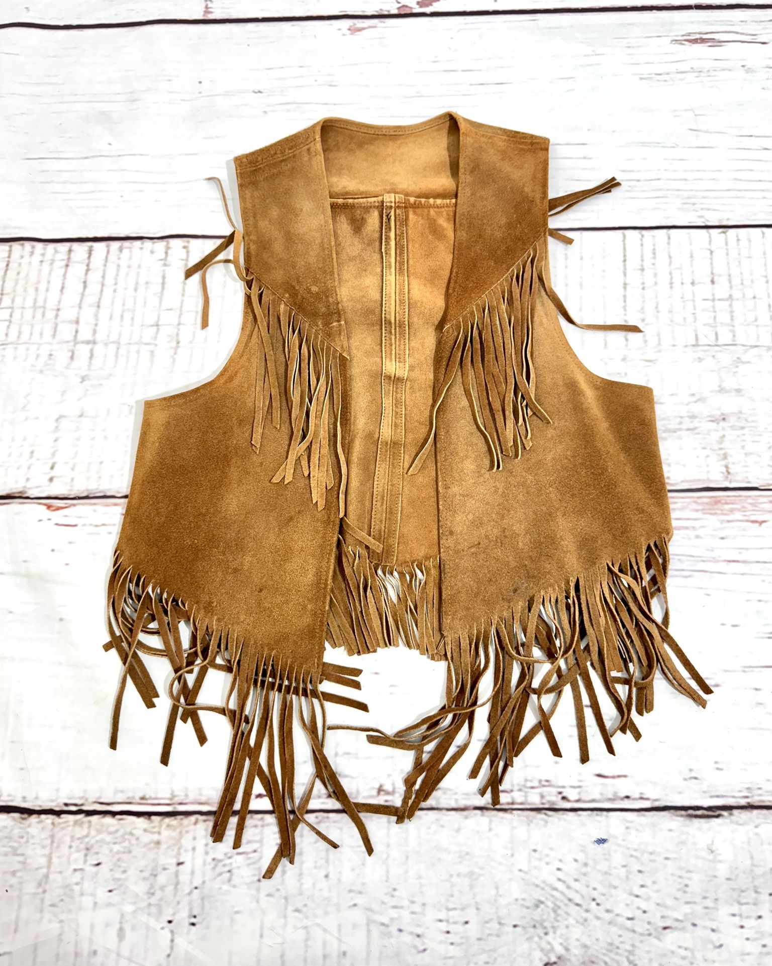 Women’s Suede Leather Vest Fringe Western Hippie motorcycle costume vintage native Size Xs/s