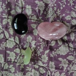 Black Onyx Heart,Pink Jade Frog, Jadeite Frog