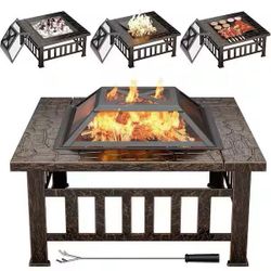 32 in. Outdoor Metal Brown Fire Pit with Cover $50
