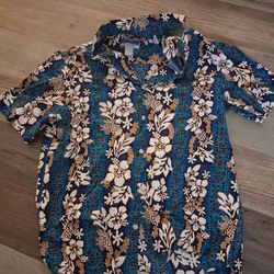 Men's XL Blue Vintage Excellent Hawaiian Style Button Up Dress shirt