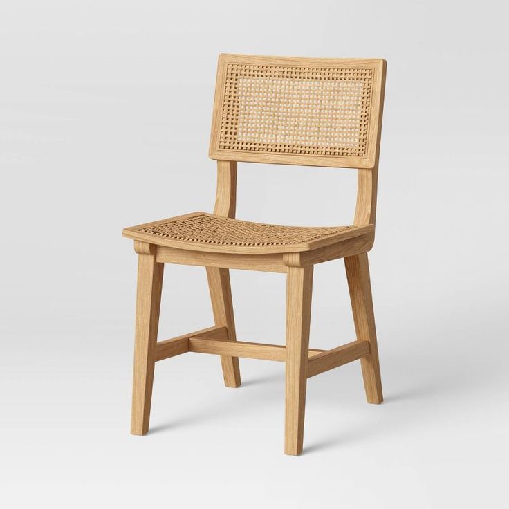 Set Of 4 - Wood and Natural Cane Dining Chairs