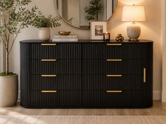 Brand new Fluted 8 Drawers Dresser for Bedroom, 55.12" Wide Dressers & Chest of Drawers w/2 Sliding Doors & Charging Station, Curved Profile Design, W