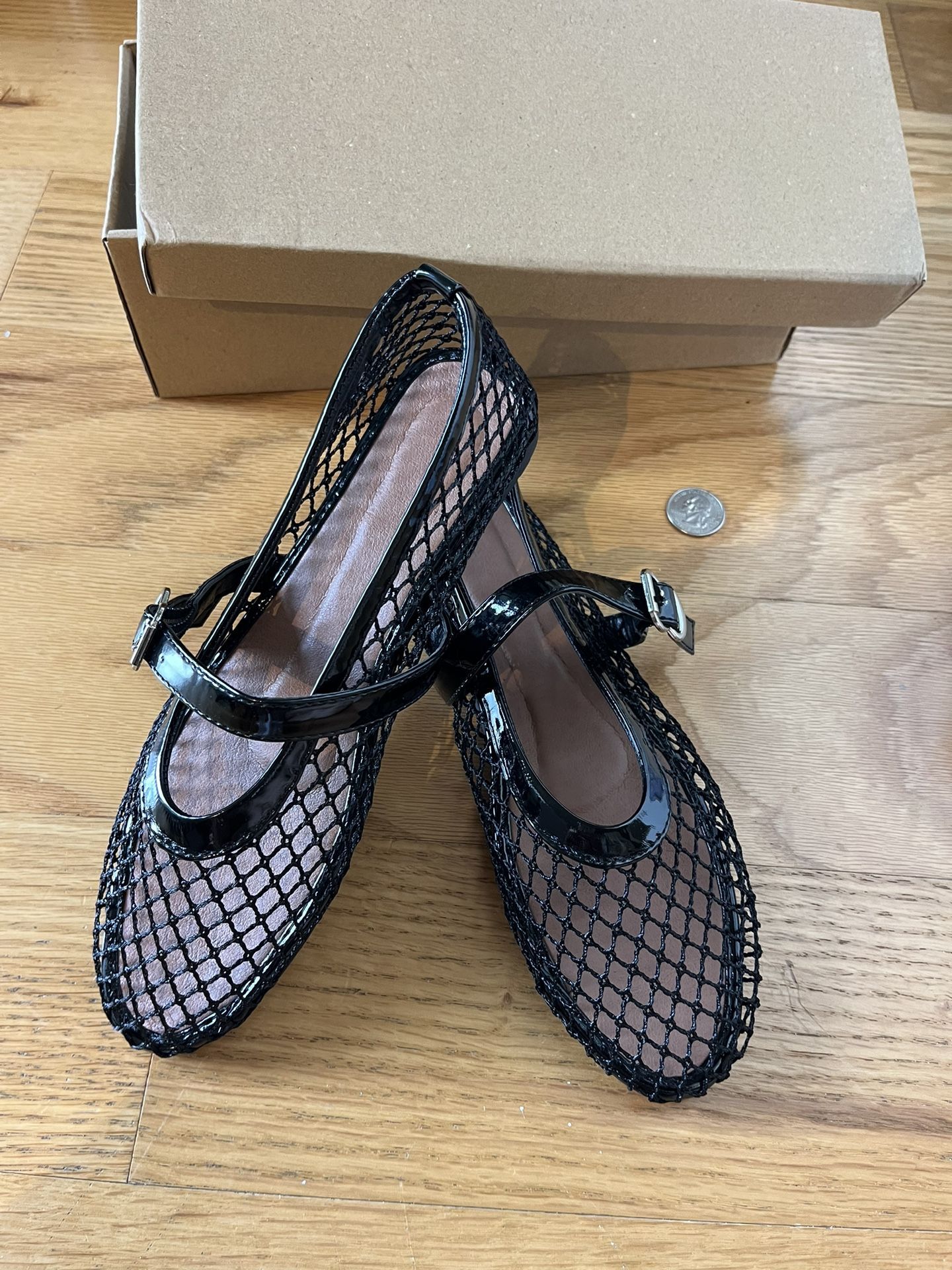 Women's Mesh Ballet Flat Shoes (Black/US6)