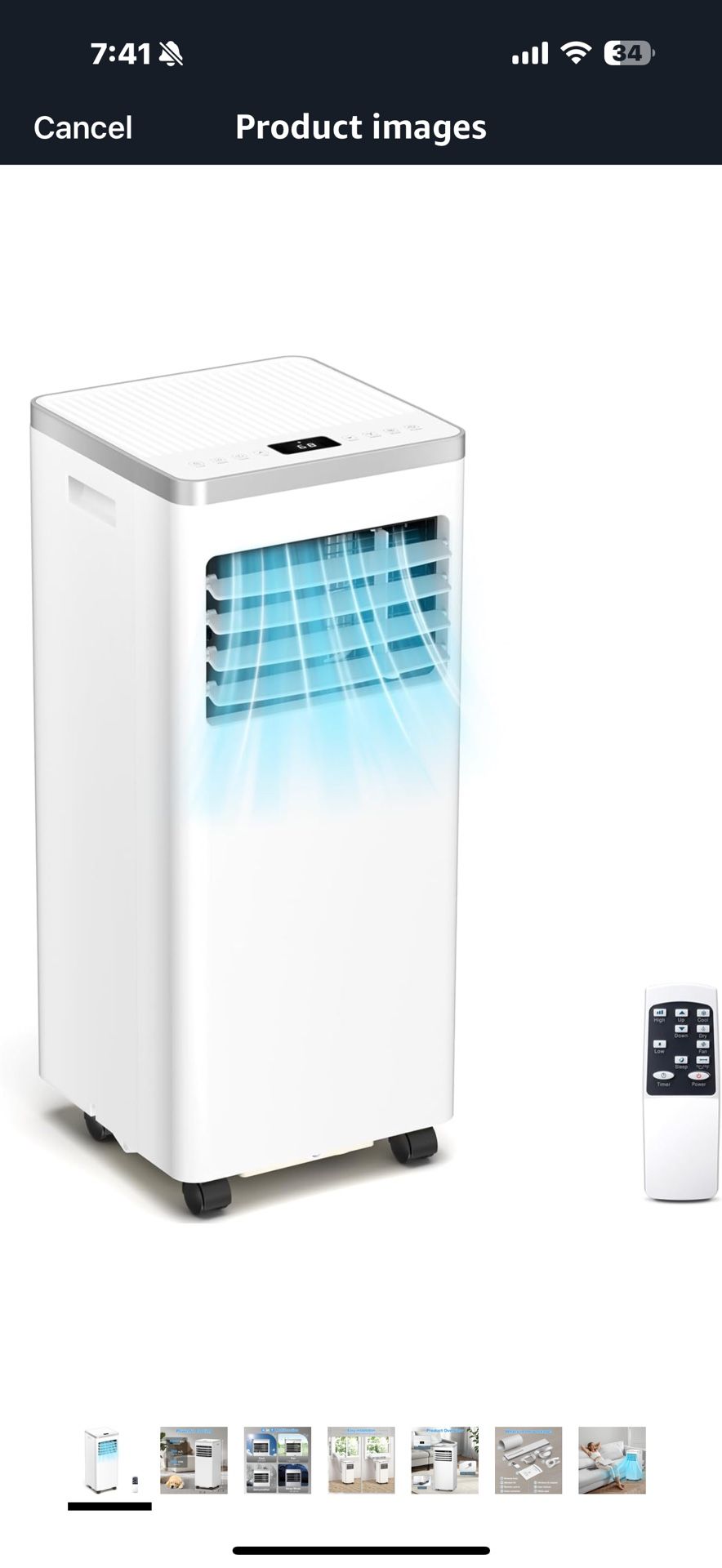 ZAFRO Portable Air Conditioner 8000 BTU (ASHRAE) Cools up to 350 Sq. Ft., Remote Control, LED Display, 4-in-1 Modes Portable AC Unit with Window Kits