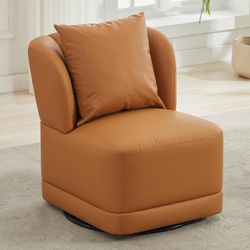 360° Swivel Recliner Accent Chair with Square Pillow, PU Leather Glider Chair-Toasted Caramel Brown