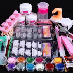 Nail Kit Set Professional Acrylic with Everything, 12 Glitter Acrylic Powder, Tips, Decoration, DIY Nail Art Tools & Supplies for Beginners