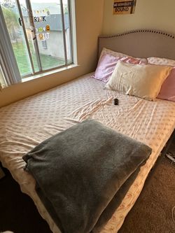Upholstered Bed Frame with Nailhead Trim