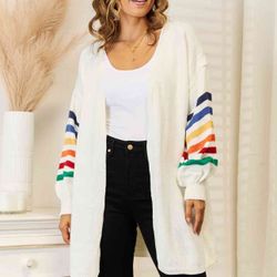 Striped Open Front Dropped Shoulder Cardigan