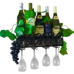 Wall-mounted wine rack wine stoppers wine gift- With 4 glasses - 5 bottle wine holder rack and a cork holder -A wine wall rack
