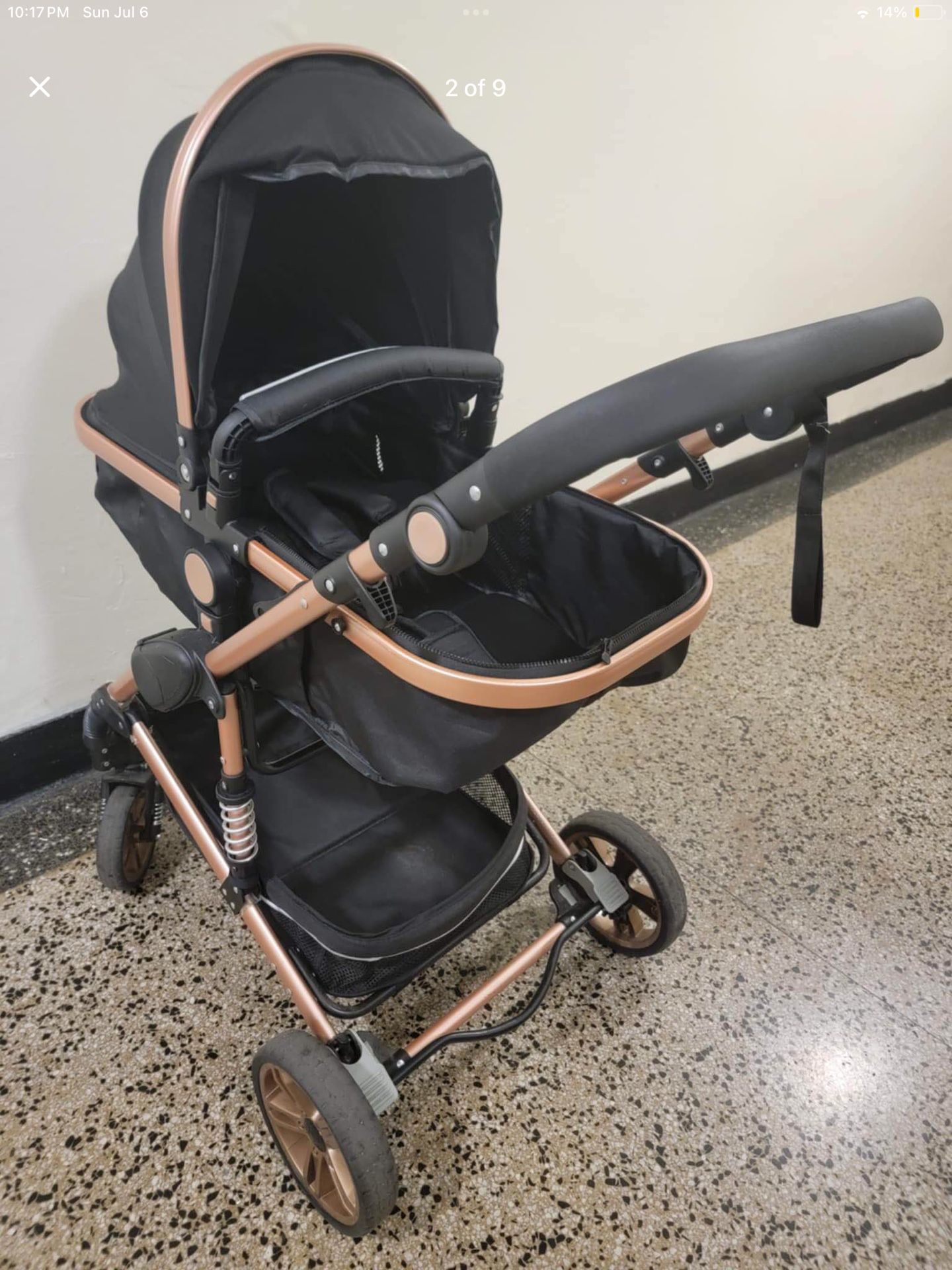 ✨ Black & Rose Gold Travel System Stroller + Bassinet + Car Seat – $160 OBO ✨