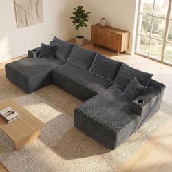 134" Oversized U-Shaped Modular Sectional Sofa, Boneless Cloud Couch with Deep Seat
