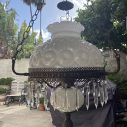 Vintage White glass crystal Brass lamp chandelier