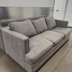Gray Studded Modern Sofa Couch 