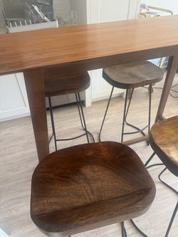 Wood Bar Table with 4 Stools Set