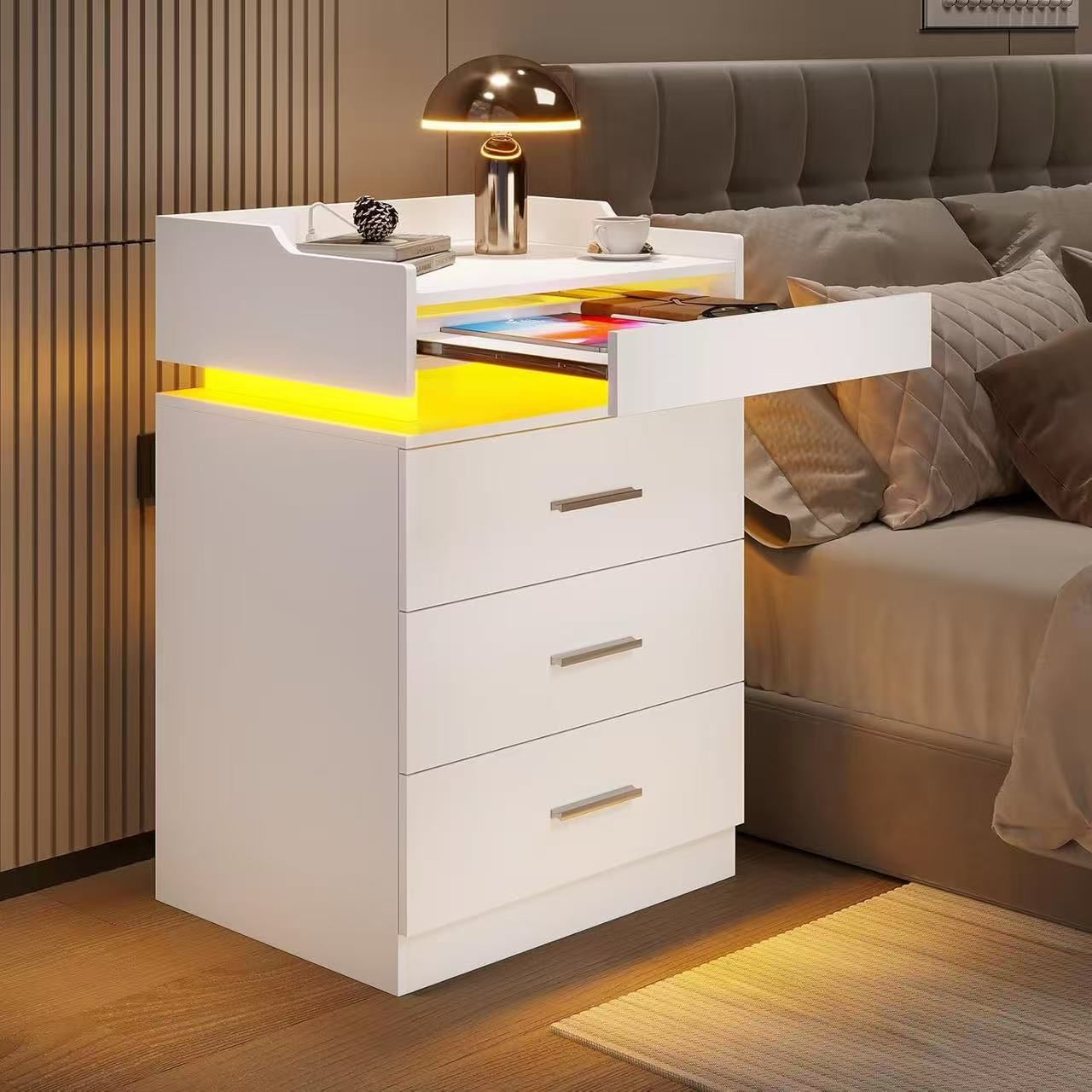Large bedside table with charging Station