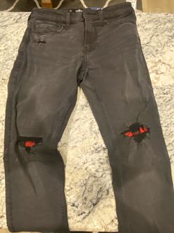 Hollister Gray Distressed Jeans with Red Patches